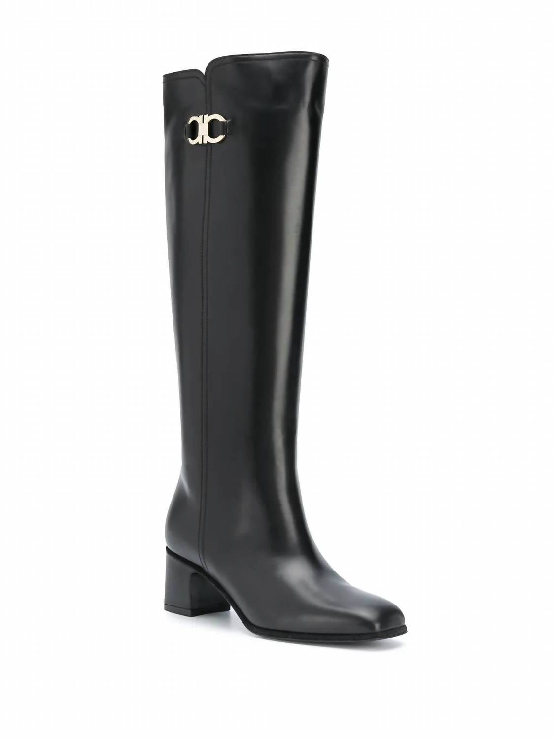 Salvatore Ferragamo Women's Gancini Knee-high Boot in black - women's shoe - detail view