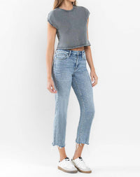Flying Monkey - High Rise Cropped Distressed Hem Straight Jeans
