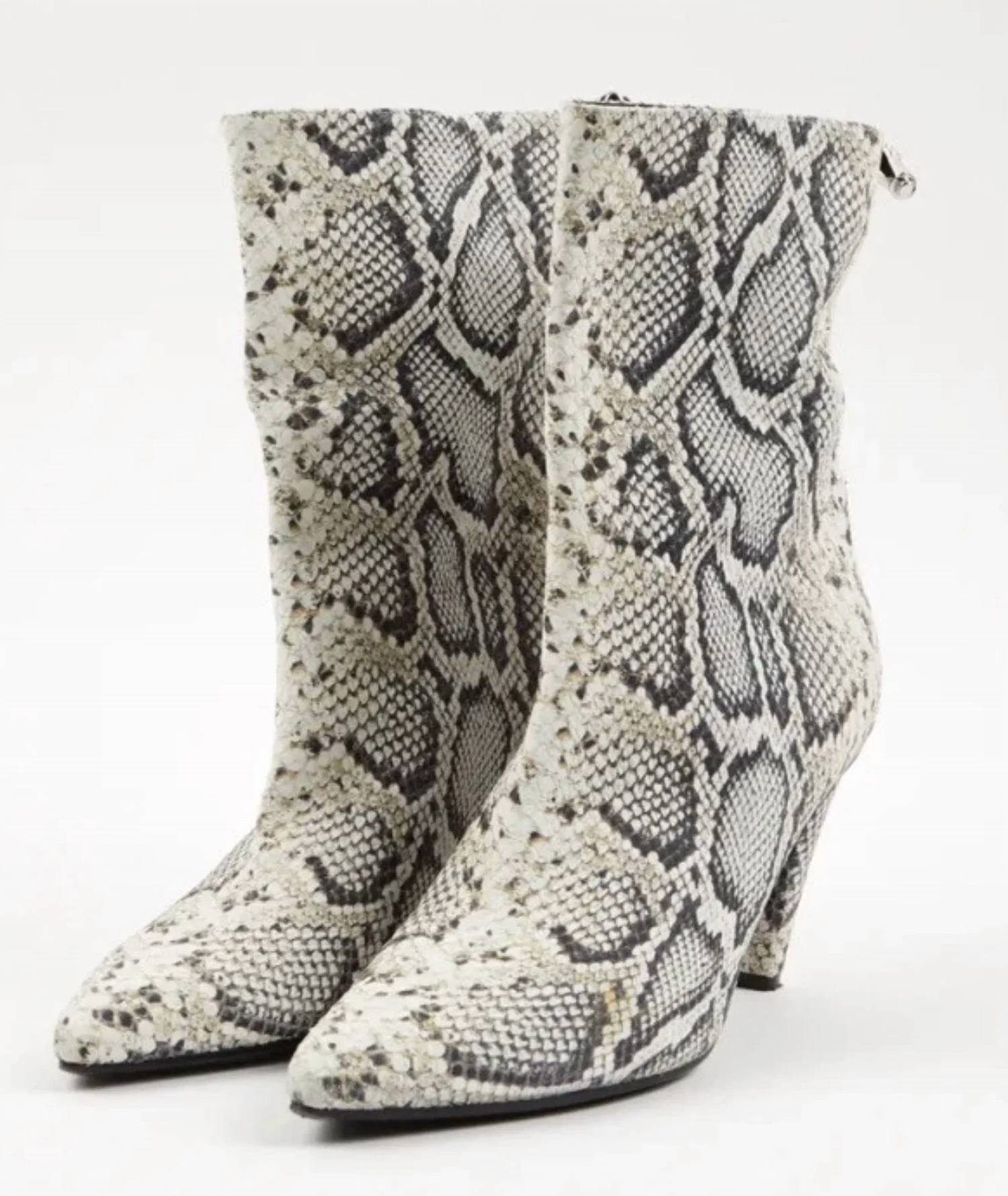 Longchamp - Women's Python Print Leather Ankle Boots