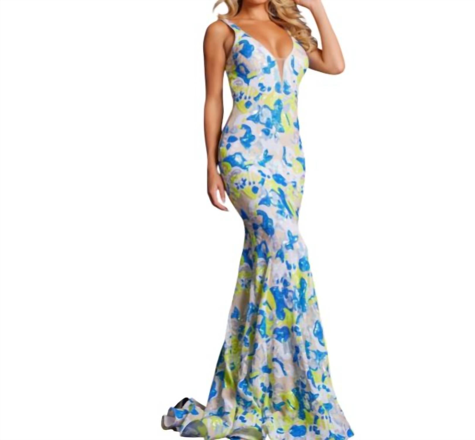 Jovani - V-neck Sequin Dress