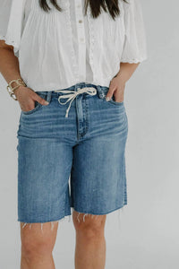Vervet By Flying Monkey - High Rise Waist Tie Denim Bermuda Shorts
