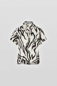 Maison Rabih Kayrouz Zebra Print Polo Shirt in black white - women's long sleeve top - alternate view