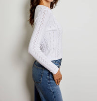 DESIGN HISTORY Pointelle Crew Cardigan in white - women's cardigan - view 4
