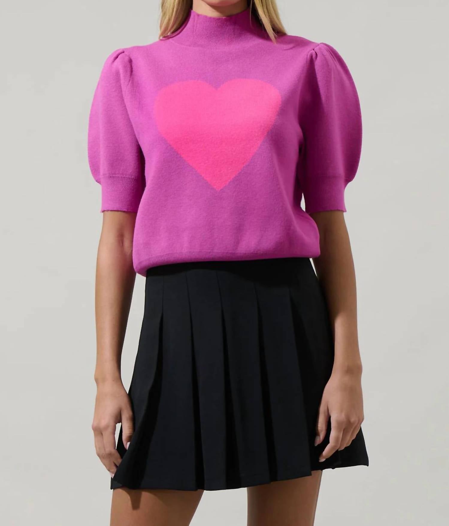 Sugarlips - Russel Heart Puff Sleeve Sweater