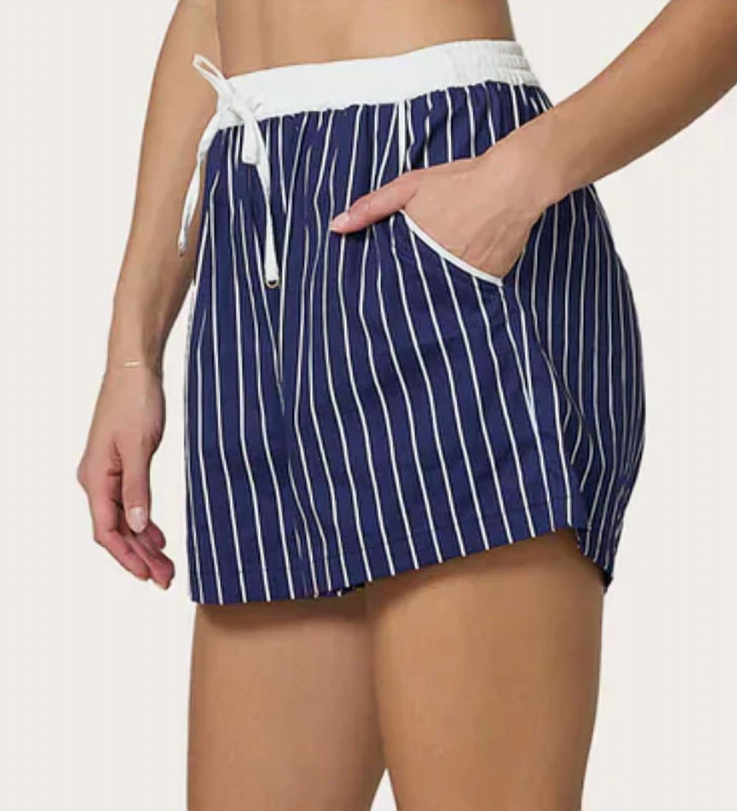 LUSANA Donovan Short in indigo stripe - women's shorts - alternate view