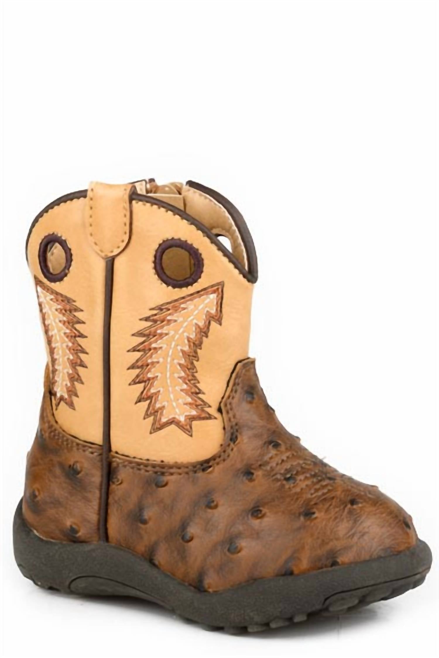 ROPER Boys Faux Ostrich Vamp Boot in brown - kids' boots