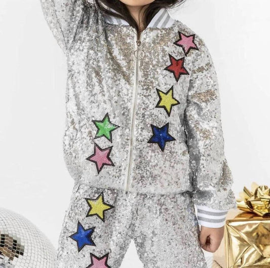 Lola + The Boys - Girl's Unicorn Sequin Bomber Jacket