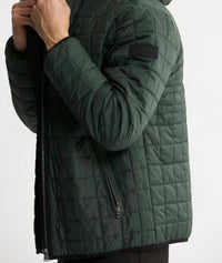 JACHS NEW YORK Light Quilted Hooded Puffer Jacket in forest green - men's jacket - detail view