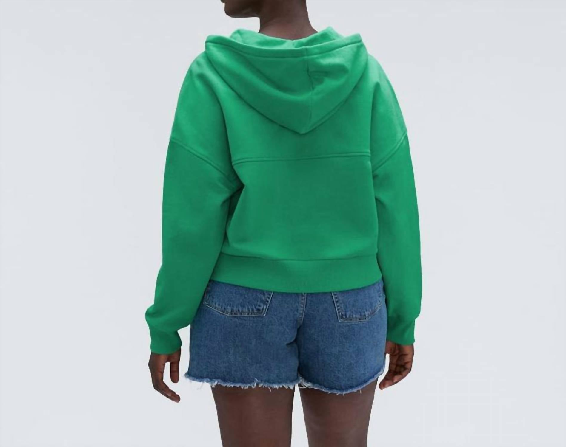 Everlane Track Organic Cotton Hoodie in bright jade - women's top - detail view
