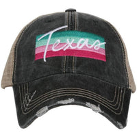 Katydid - Women's Texas Script Embroidered Distressed Trucker Hat