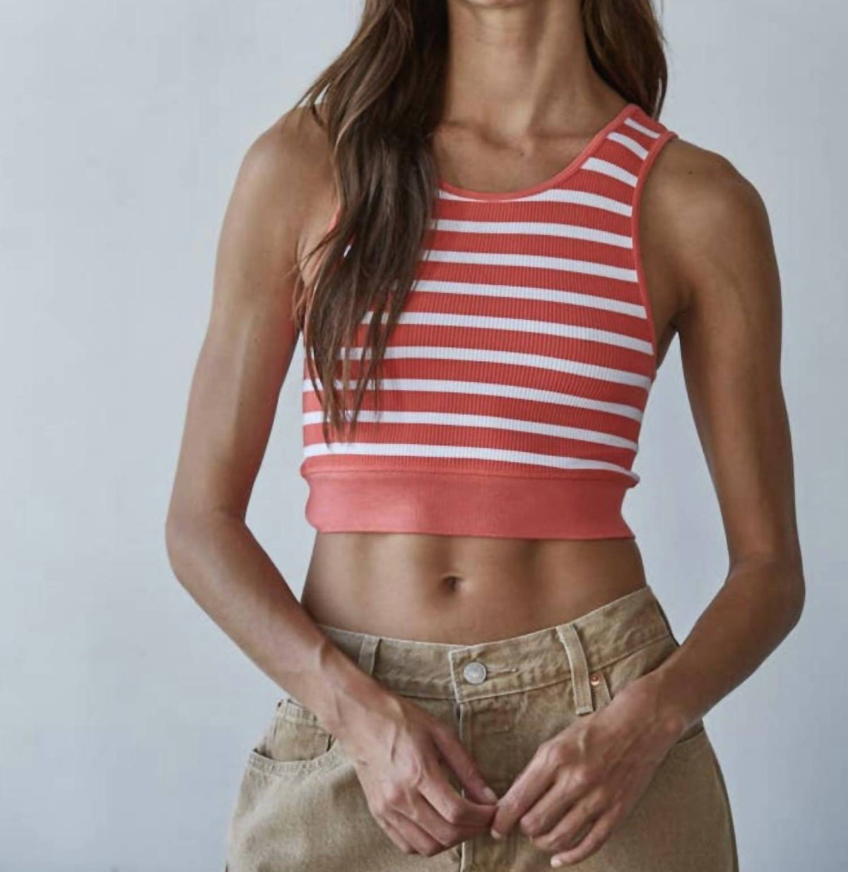 By Together - Ribbed Striped Racer Back Tank Top