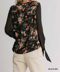 Umgee - Mixed Floral Print Half-button Front Top