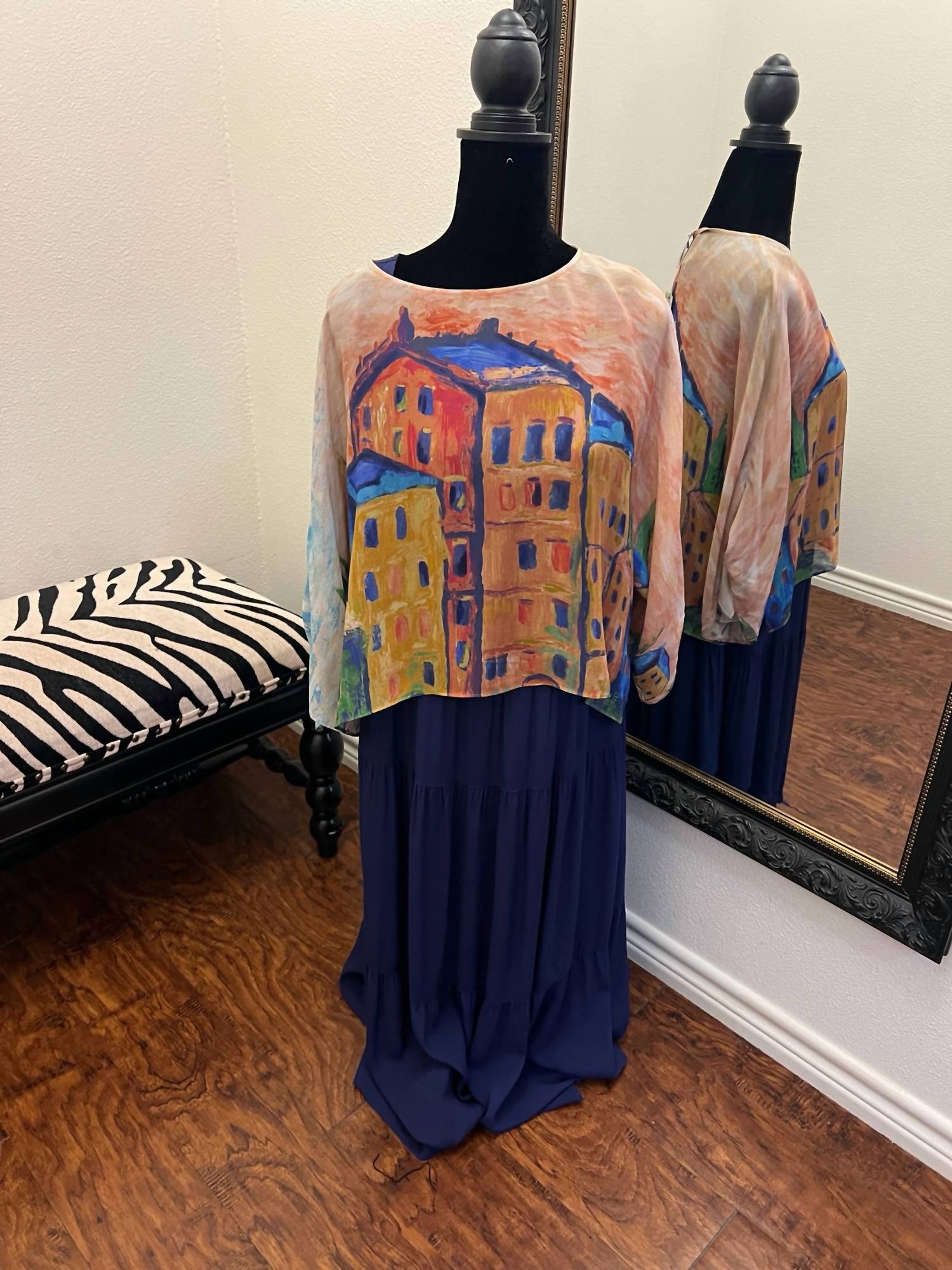 John Mark - Women's Tiered Dress With Sheer Overlay