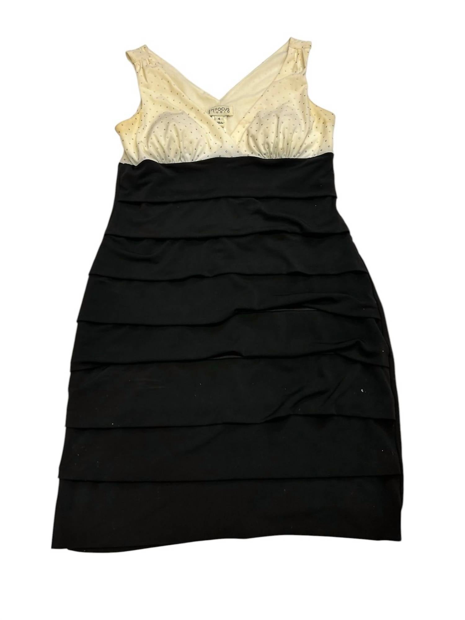 Enfocus Studio Tiered Ruffle Dress in black cream - women's dress - detail view
