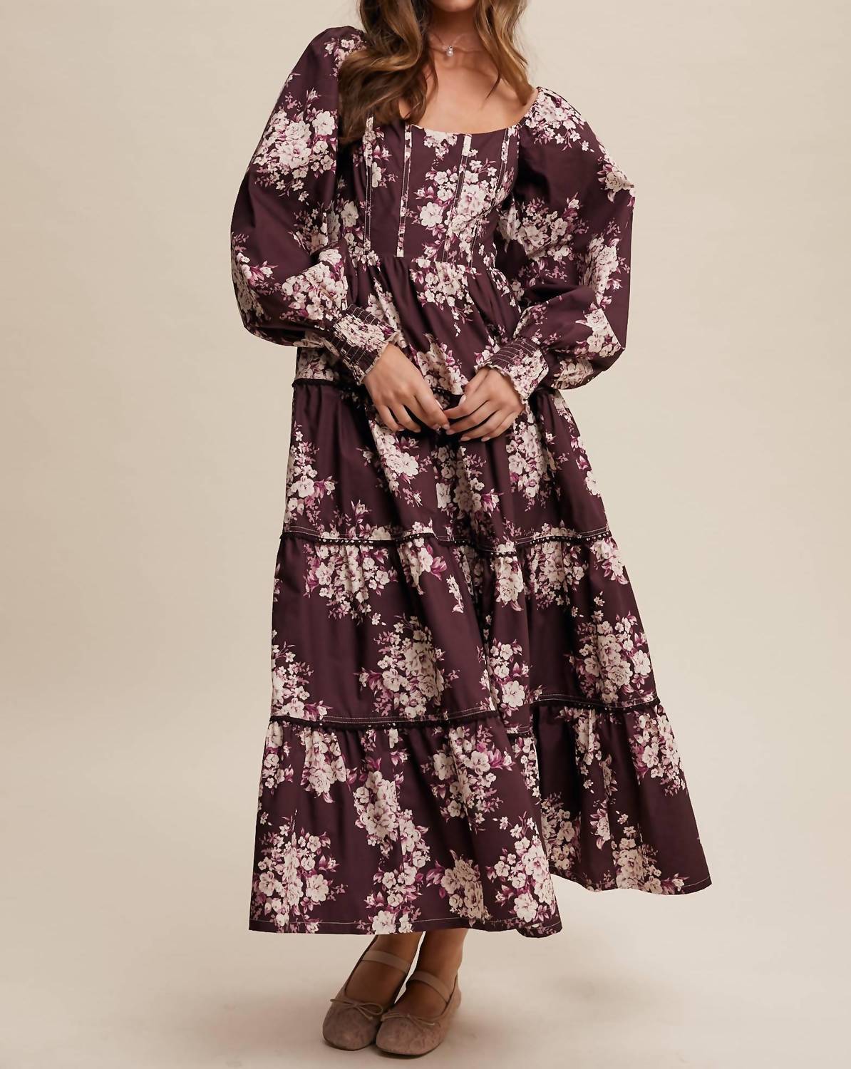 Listicle - Romantic Floral Tiered Maxi Dress