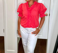 &Merci - Matera Ruffle Trim Puff Sleeves Blouse