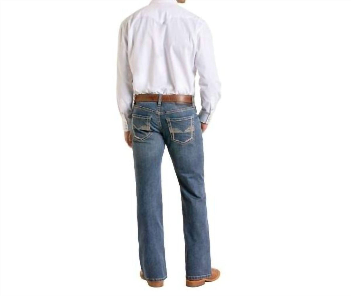 Rock & Roll Denim Men's Raised Embroidered Revolver Vintage Jeans in medium wash - men's jeans - detail view