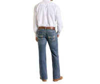 Rock & Roll Denim Men's Raised Embroidered Revolver Vintage Jeans in medium wash - men's jeans - detail view