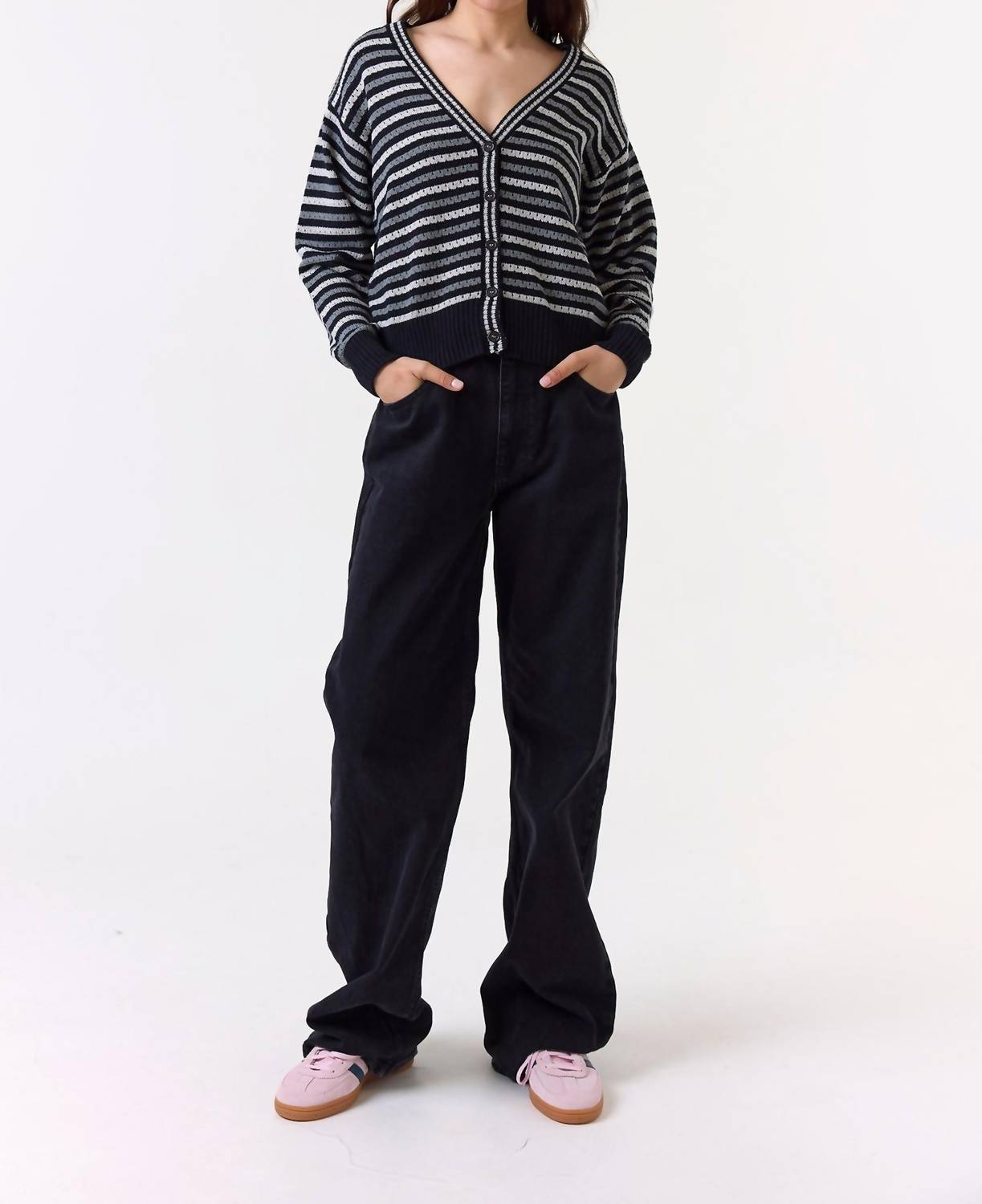 Wispr Pamilla Stripe Cardigan in black - women's cardigan