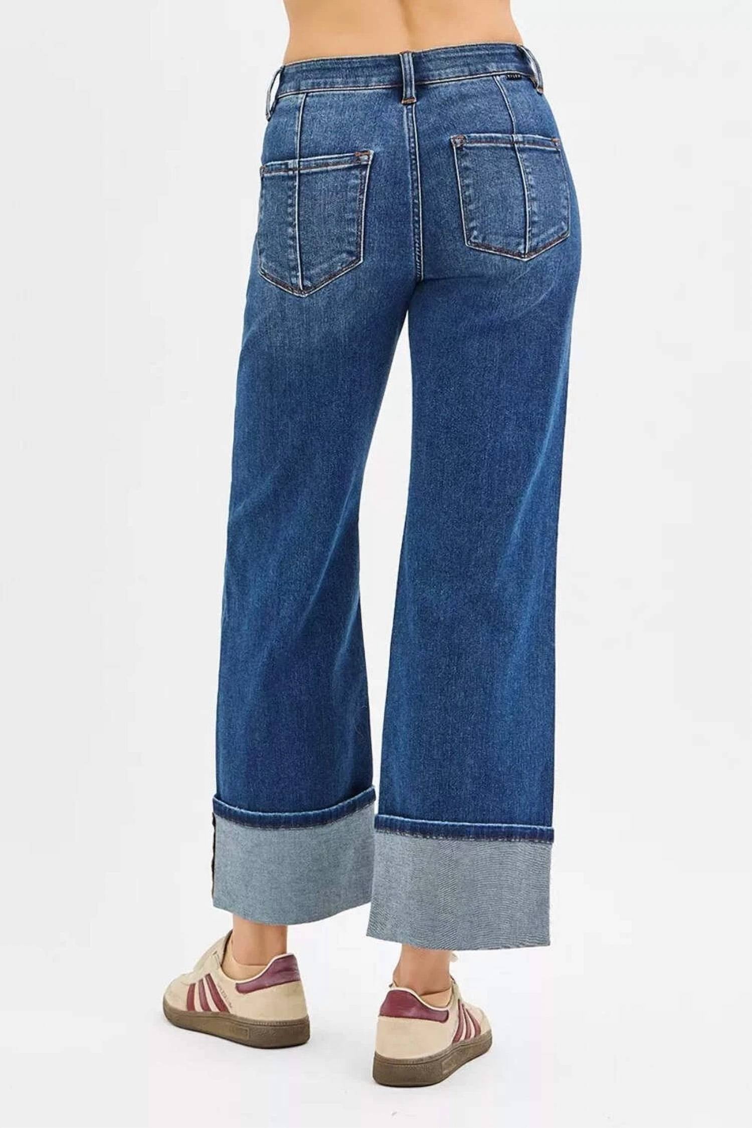 Risen - High Rise Crop Wide Straight Cuffed Jeans