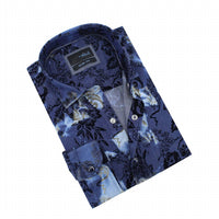 Eight X - Distressed Denim Floral Flocking Button Down Shirt