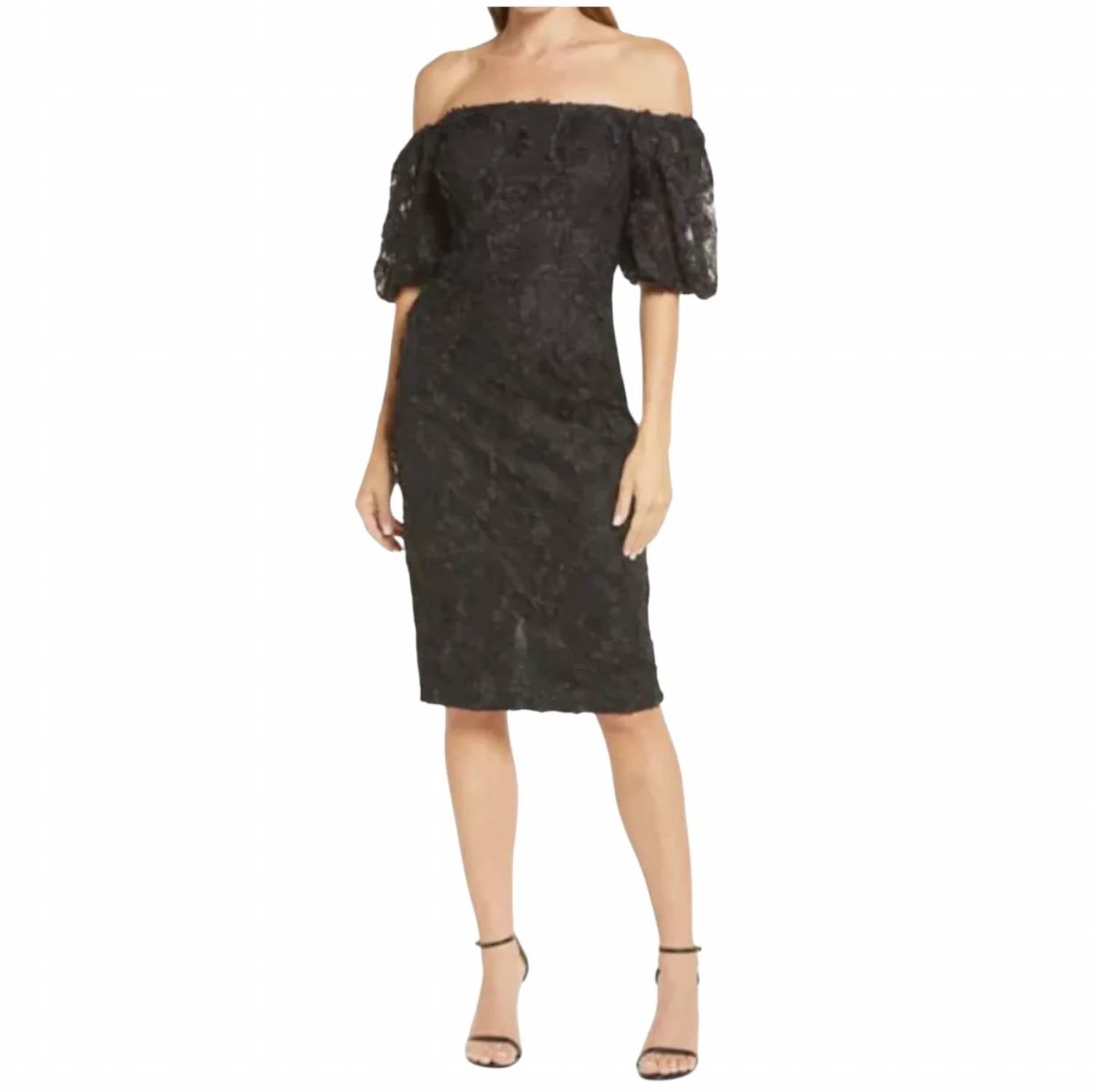 Xscape - Off-shoulder 3d Floral Lace Sheath Cocktail Dress
