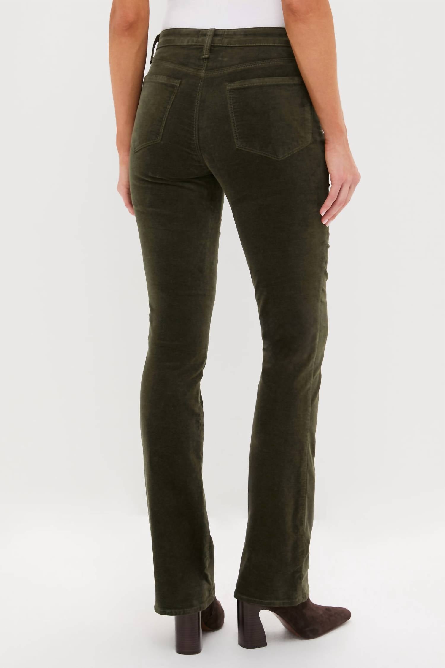 L'Agence Stevie High-rise Straight-leg Jeans in deep olive velvet - women's jeans - alternate view