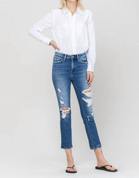 Vervet By Flying Monkey - Jeanne Distressed Slim Straight Leg Jeans