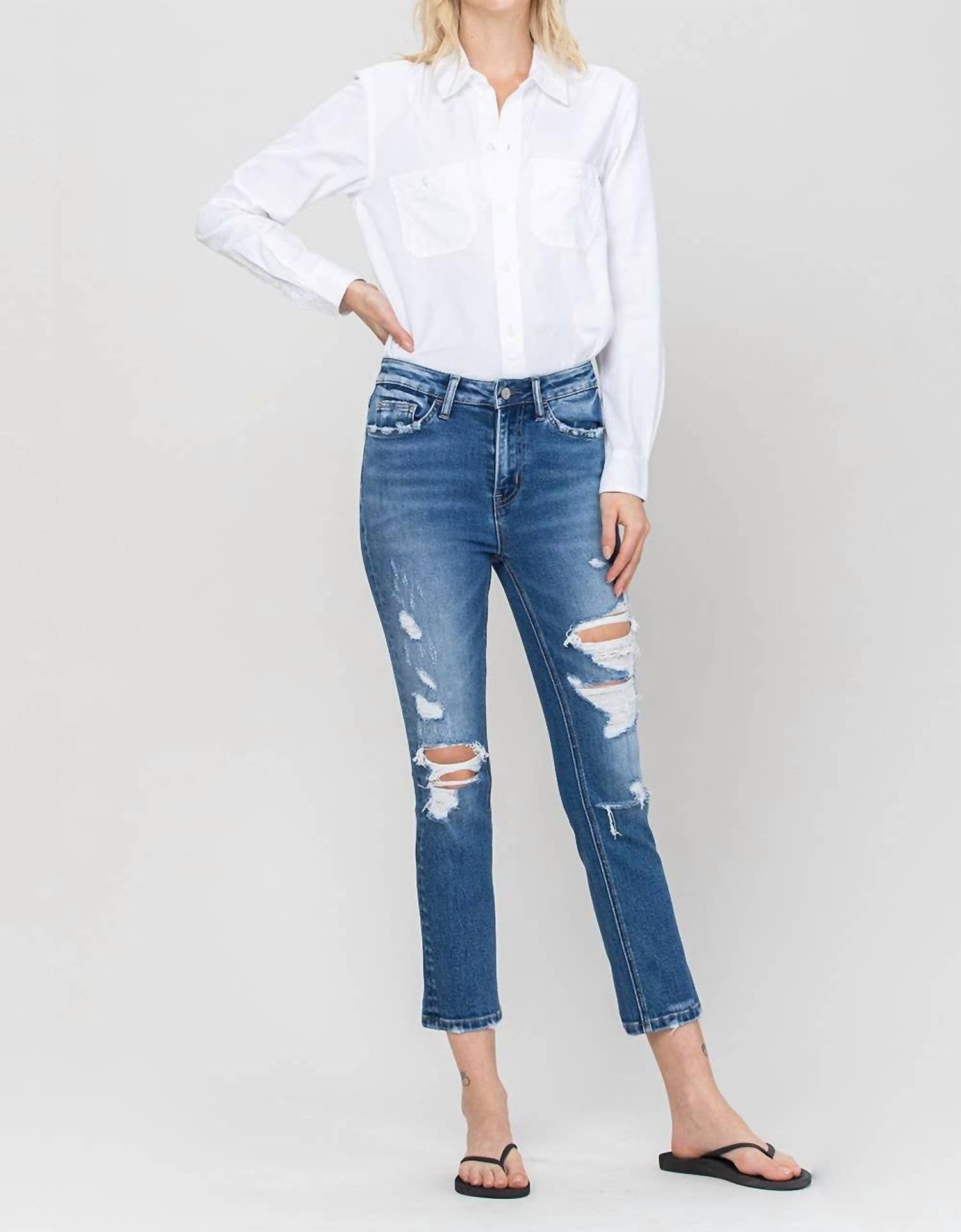 Vervet By Flying Monkey - Jeanne Distressed Slim Straight Leg Jeans