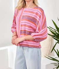 Tribal - Linen Boat Neck Dolman Sleeves Blouse