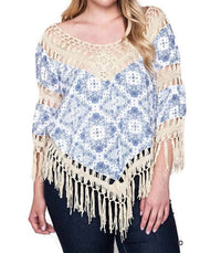 Umgee - Crochet & Fringe Printed Top