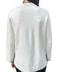 ATELIER High-low Mock Neck Sweater With Stitched Trim in snow and black 1 - women's sweater - alternate view