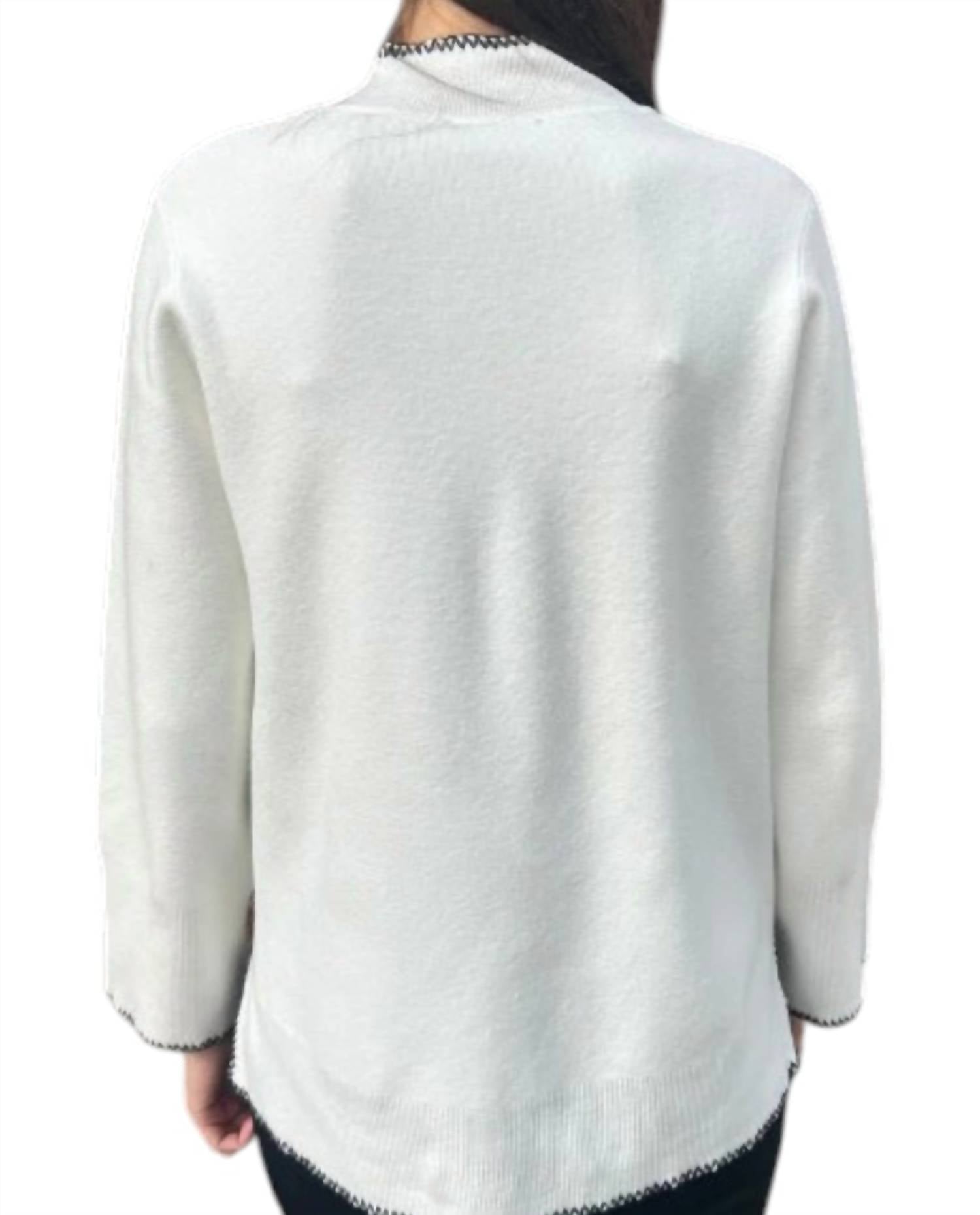 ATELIER High-low Mock Neck Sweater With Stitched Trim in snow and black 1 - women's sweater - alternate view