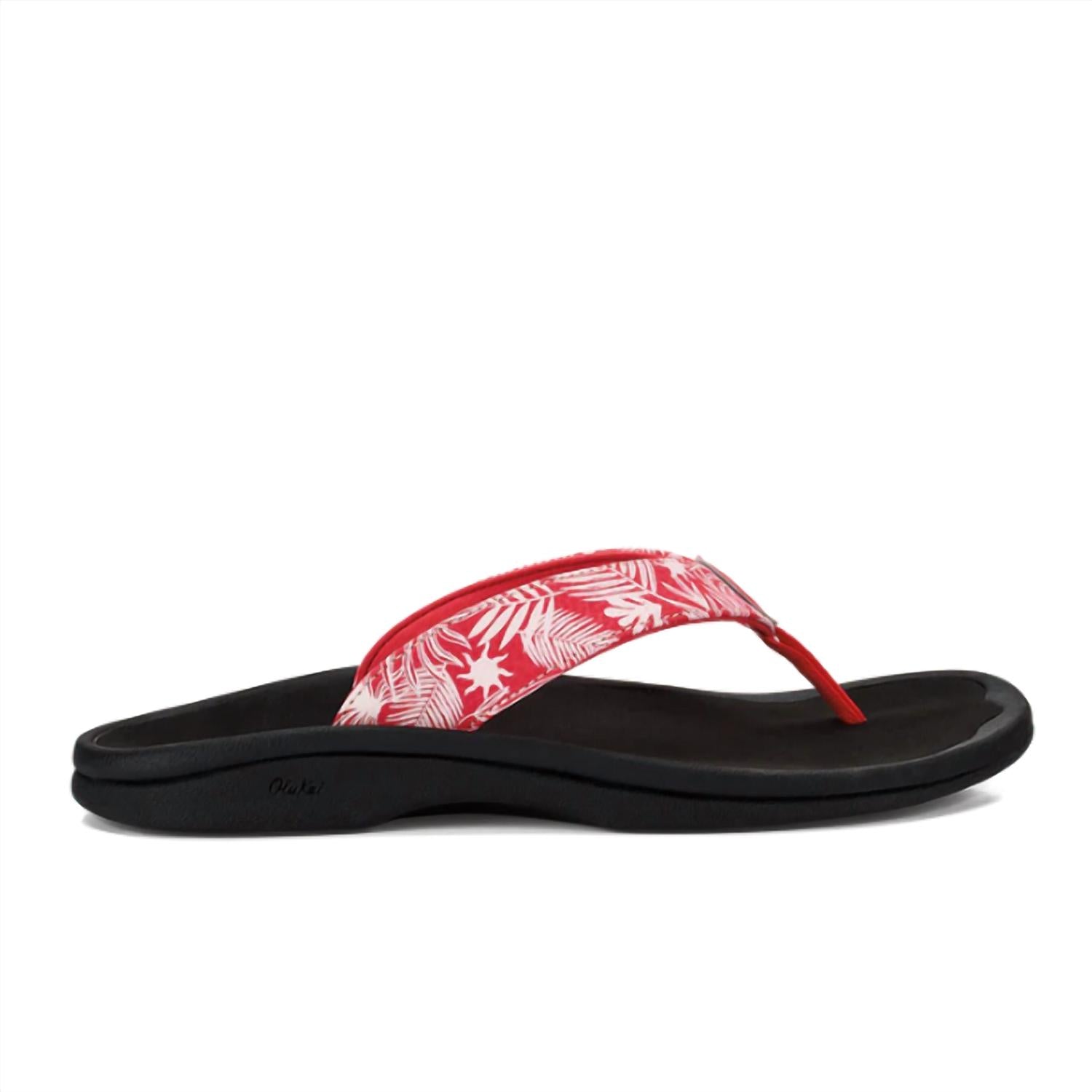 OluKai Women's Ohana Slippers in lehua flower onyx - women's shoe