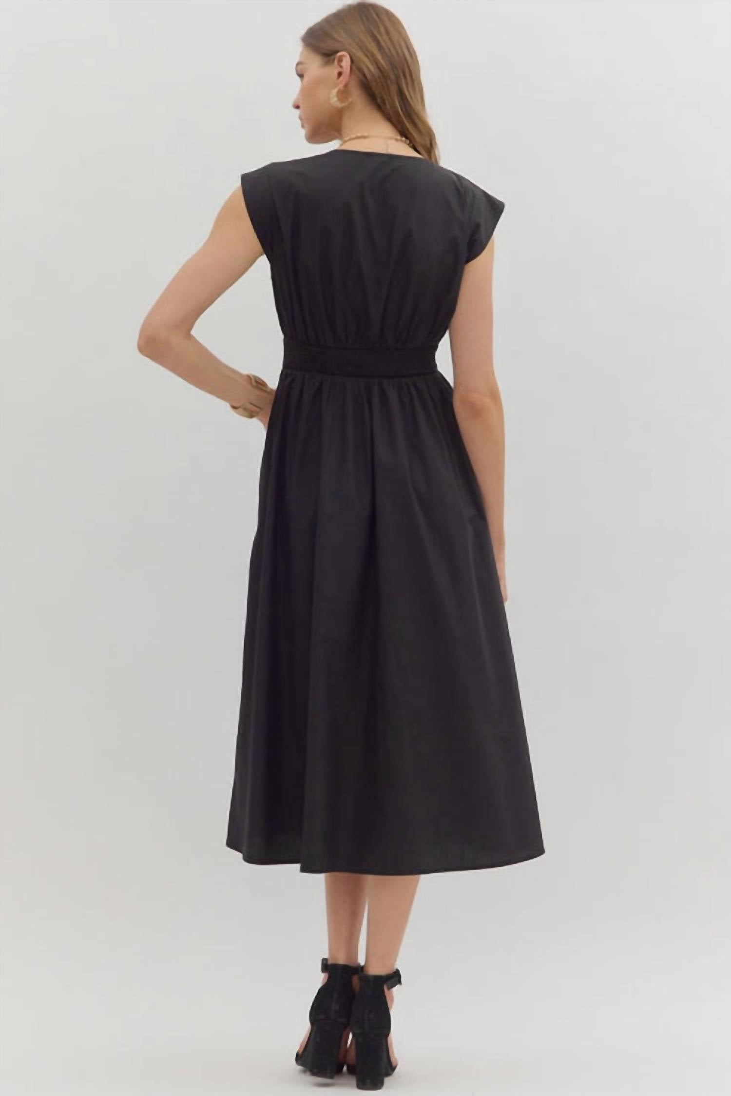 entro Vivian Front Zipper Smocked Waist Midi Dress in black - women's dress - alternate view