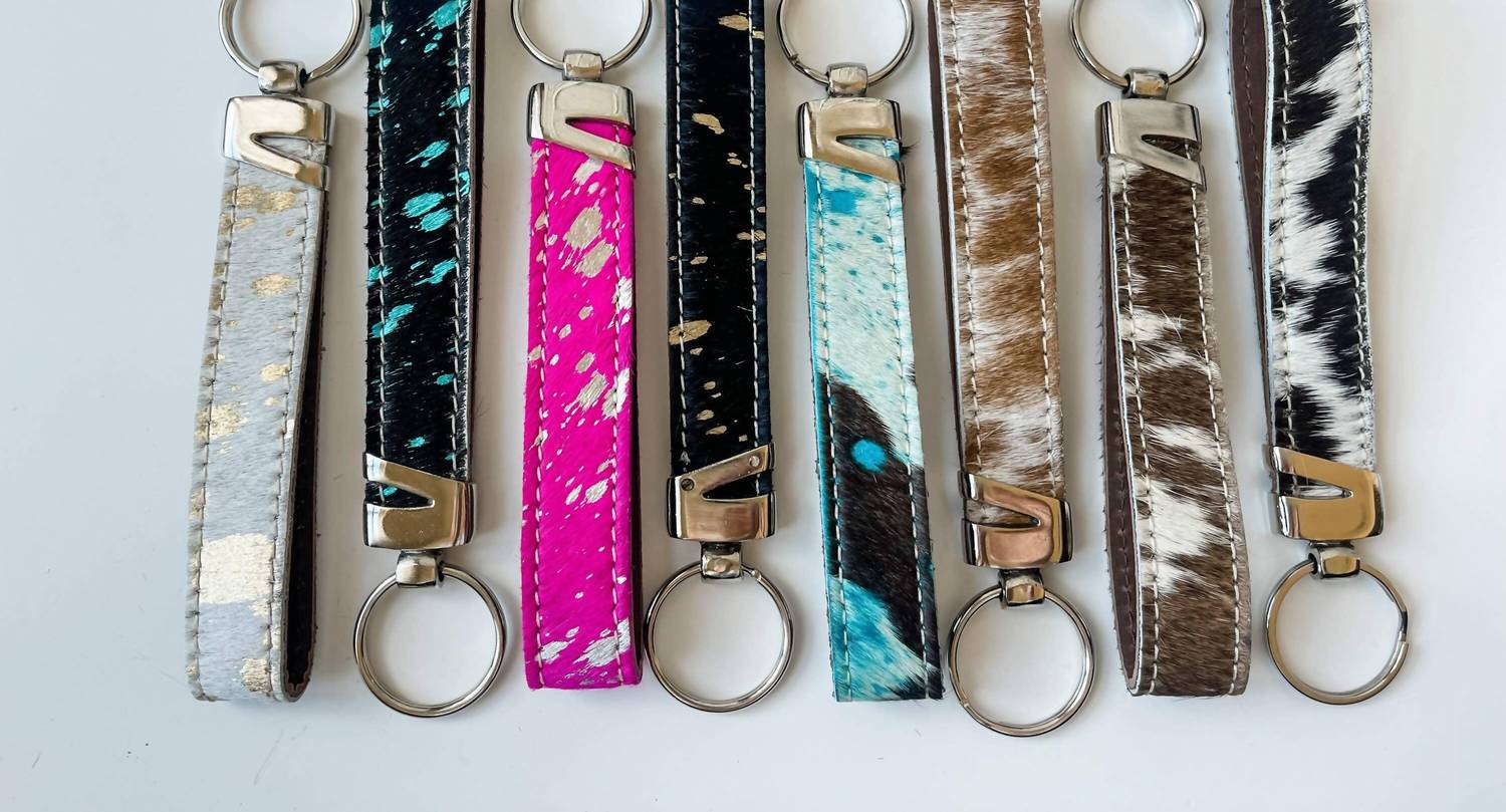 Boho Ranch Hair-on Cowhide Wristlet Keychain in brown turquoise - women's accessory - view 4