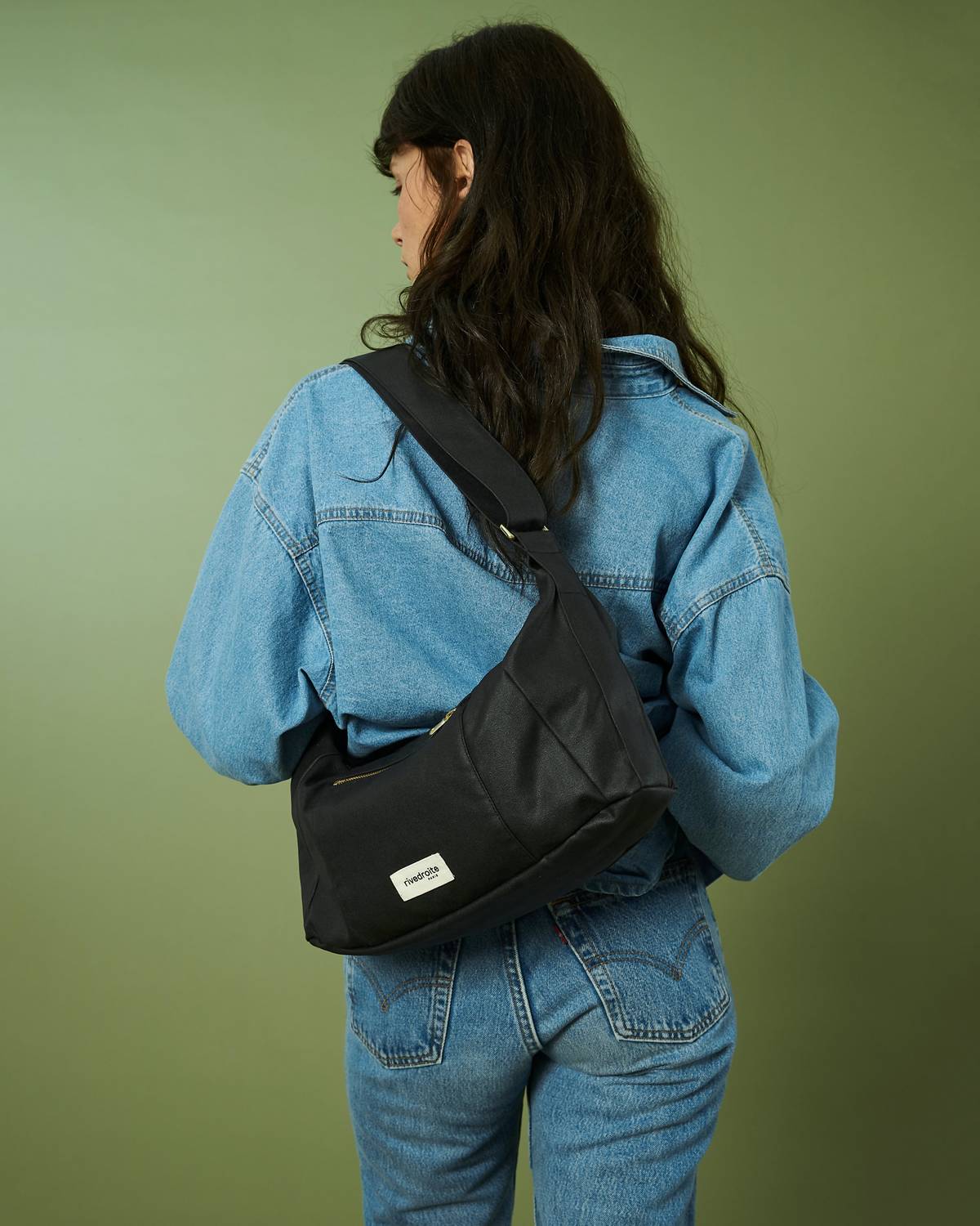 Rivedroite Paris Women's Charlot Mini Waxed Canvas Handbag in black - women's bag - detail view