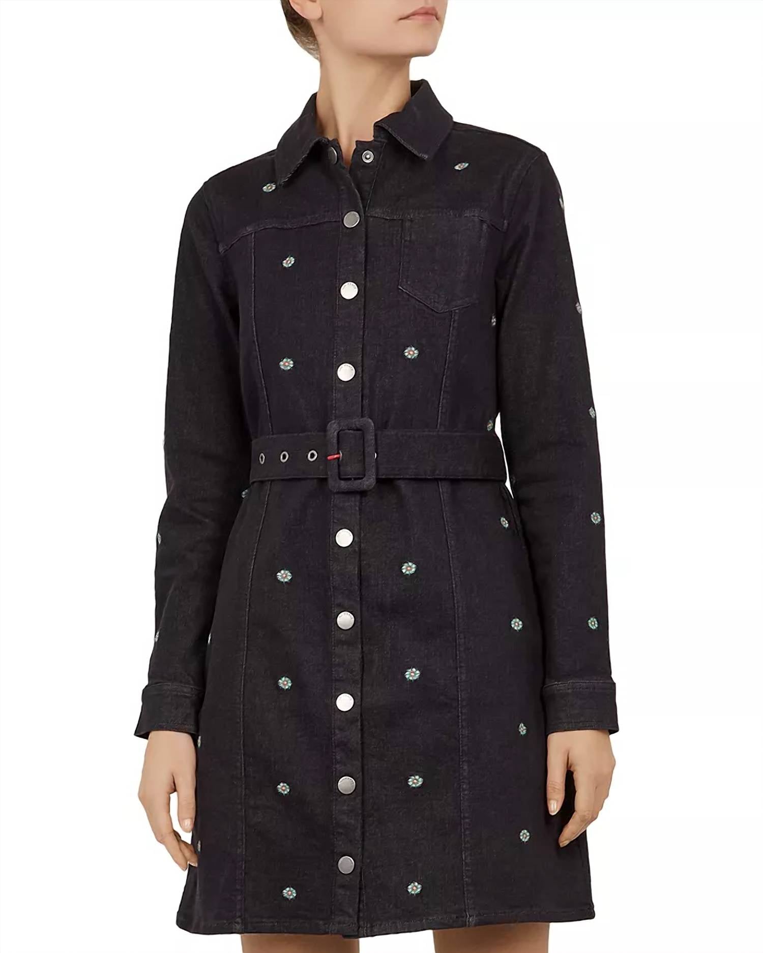 TED BAKER Embroidered Denim Dress in mid wash - women's dress - alternate view