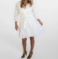 NIBI MTK Georgia Palm Eyelet Dress in white - women's dress