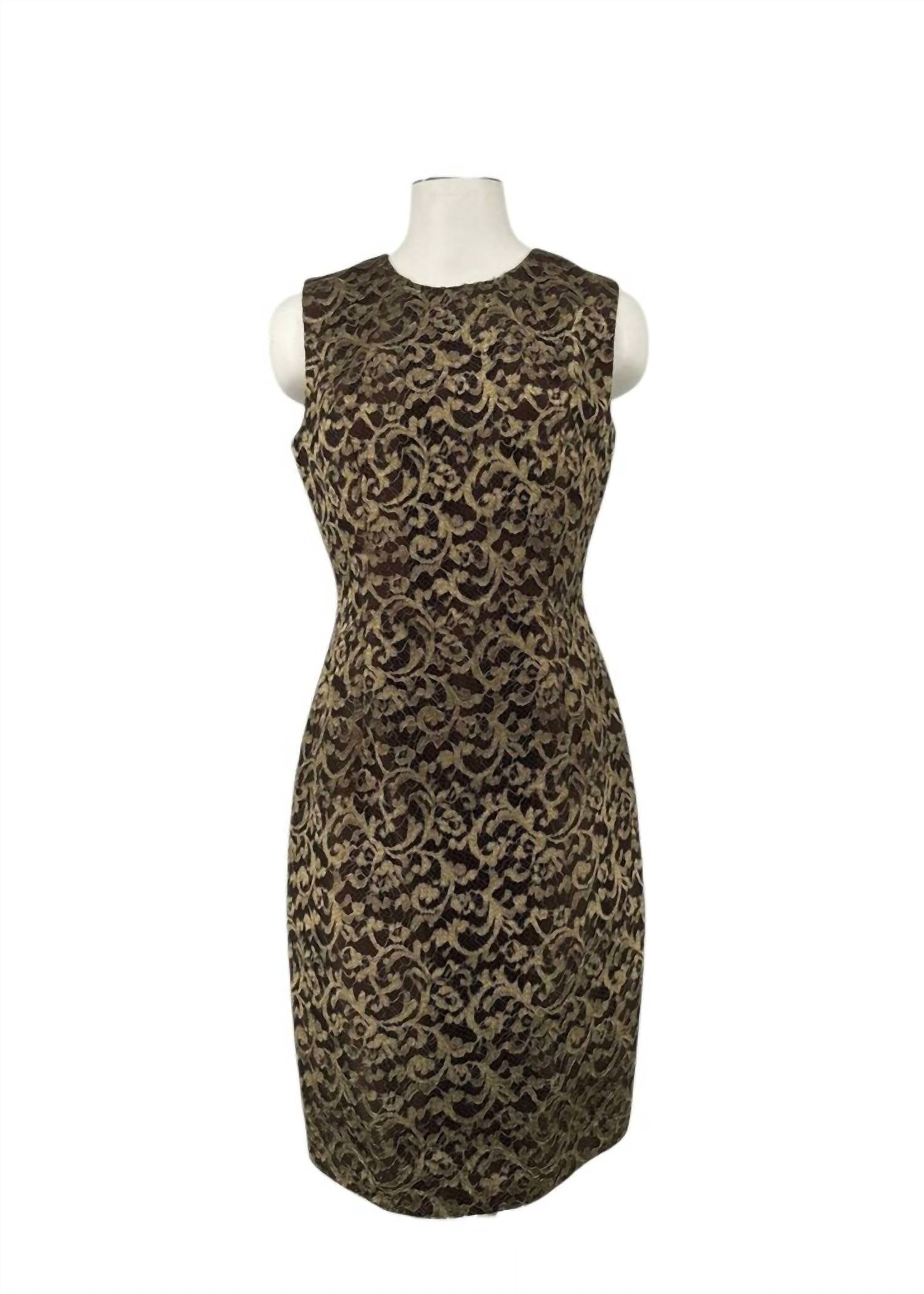 Carmen Marc Valvo Women's Sleeveless Lace Midi Dress in gold - women's dress