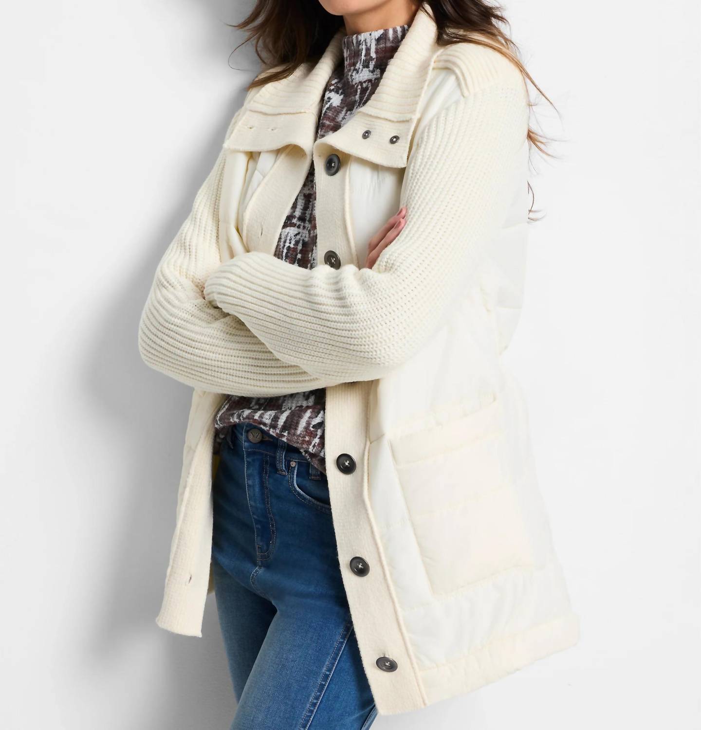 Nic + Zoe - Mix Media Quilted Puffer Jacket