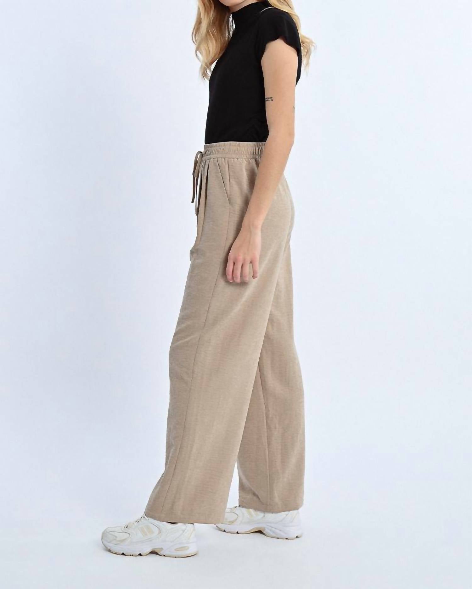 MOLLY BRACKEN Woven Wide Leg Pants in beige 1 - women's pants - view 4