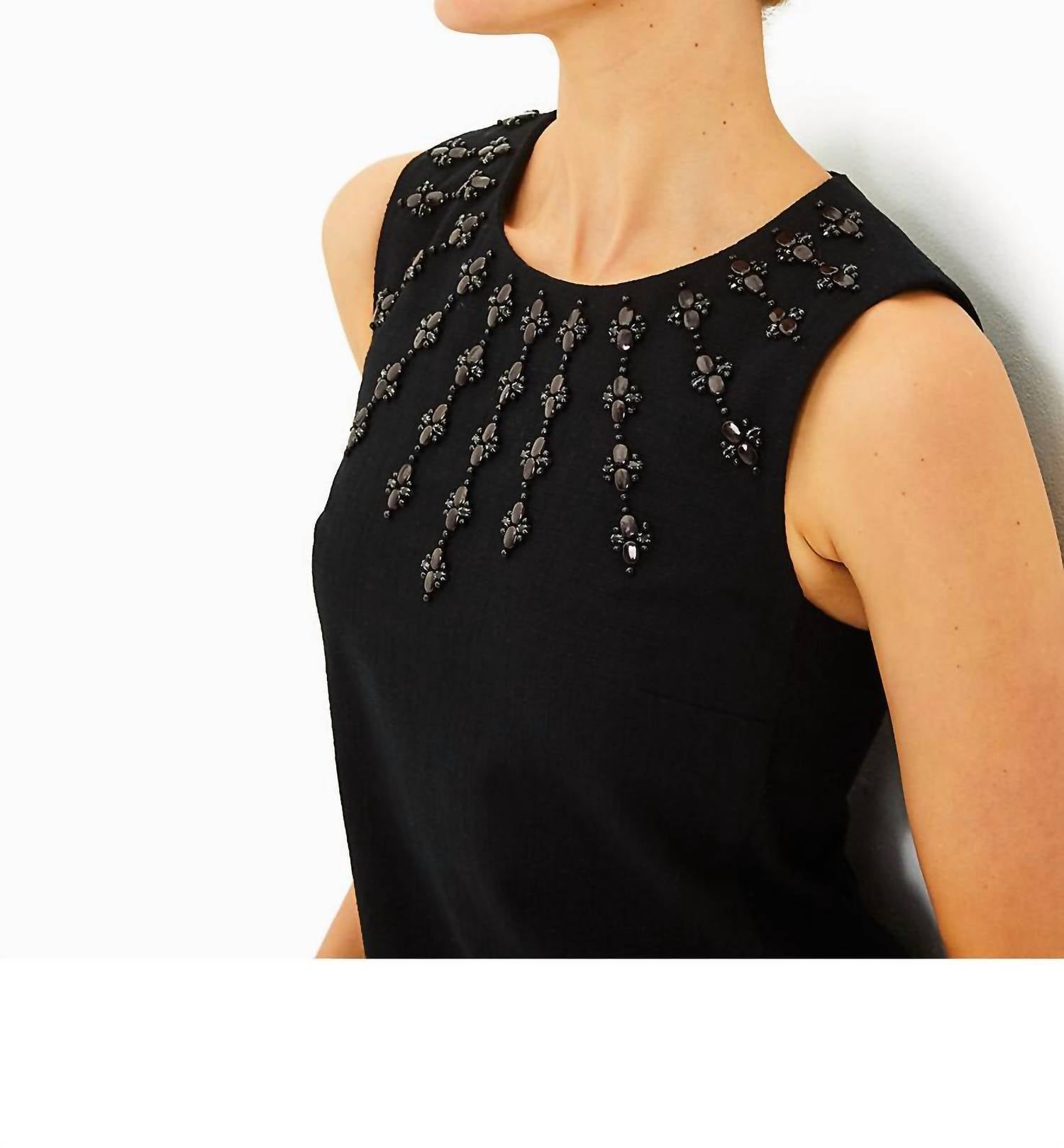 Lilly Pulitzer Edita Embellished Stretch Shift Dress in noir 1 - women's dress - detail view