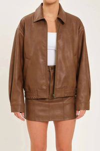 DAZE Icon Boyfriend Zip Up Bomber Jacket in vintage sable - women's jacket