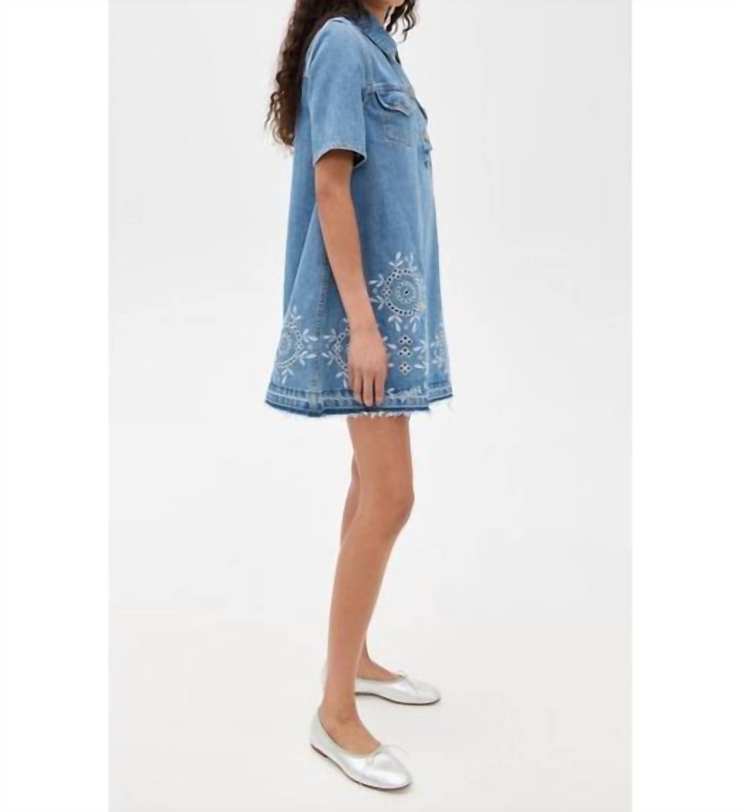 Ganni - Broderie Anglaise Denim Mini Dress