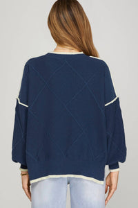 SHE + SKY Bow Detail Sweater Top in navy - women's sweater - alternate view