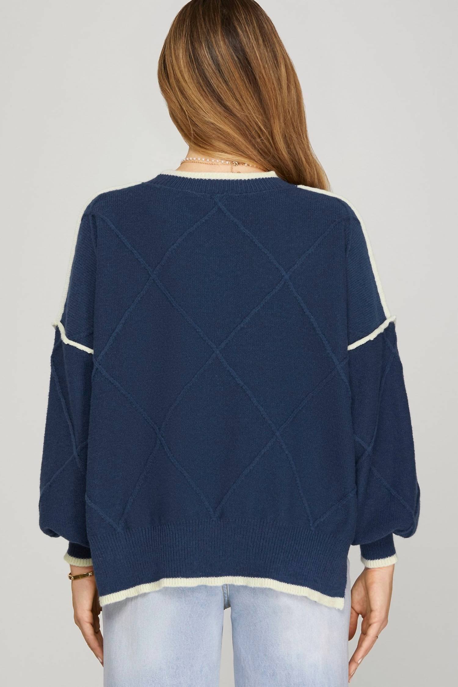 SHE + SKY Bow Detail Sweater Top in navy - women's sweater - alternate view