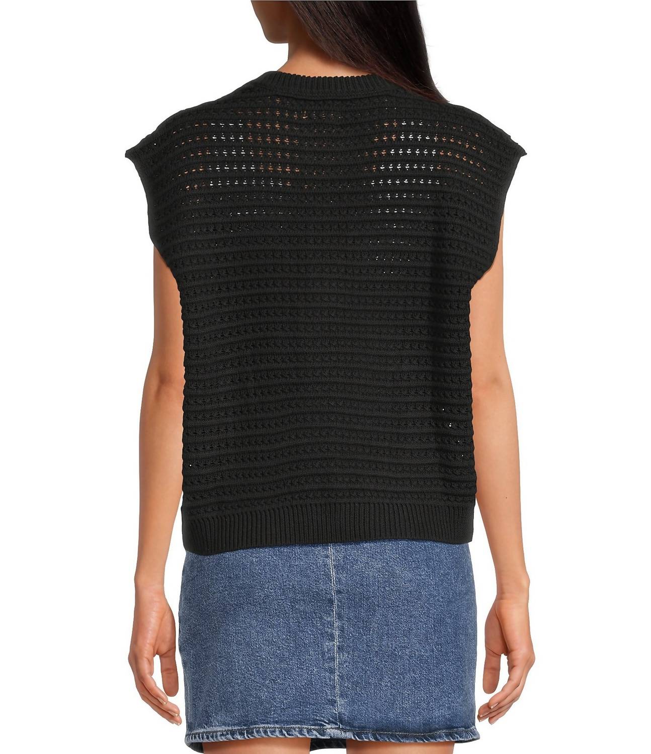 Elan - Sweater Knit Cap Sleeve Button Front Cardigan