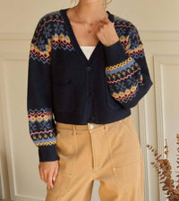 Skies Are Blue - Intarsia V Neck Cardigan