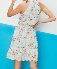 Floral Halter Neck Sleeveless Dress